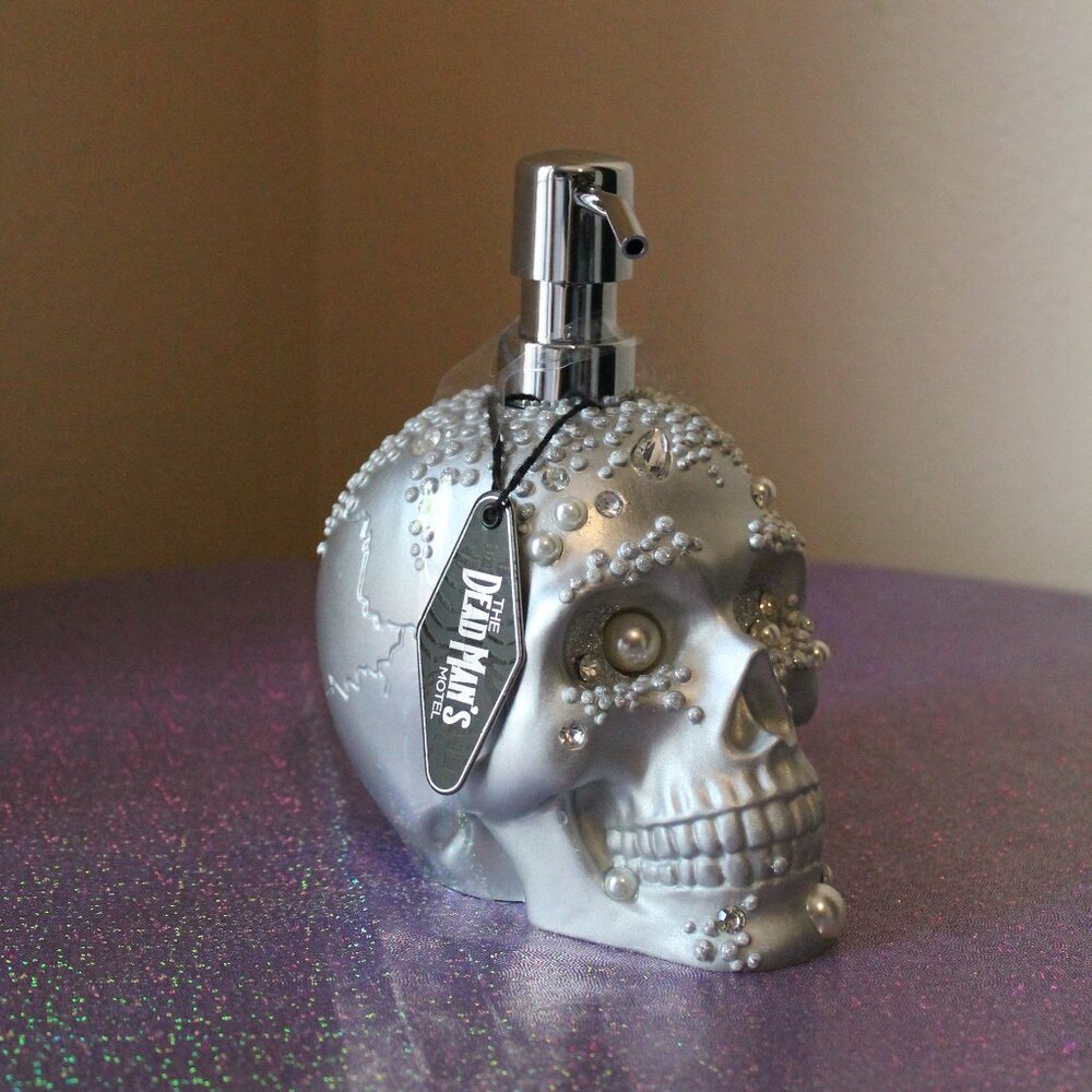 Silver Skull Embellished Soap Dispenser Dead Man's Hotel NWT